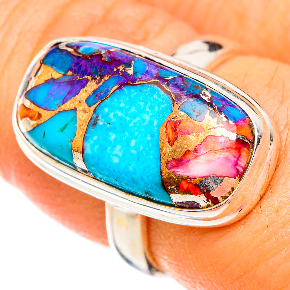 Kingman Pink Dahlia Turquoise Rings handcrafted by Anasilvercos - RING126481