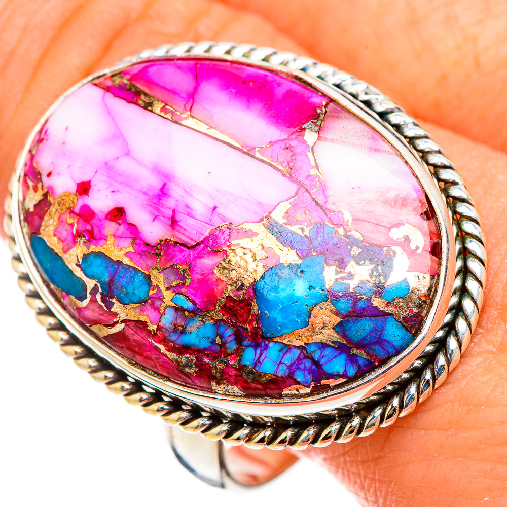 Kingman Pink Dahlia Turquoise Rings handcrafted by Anasilvercos - RING126578