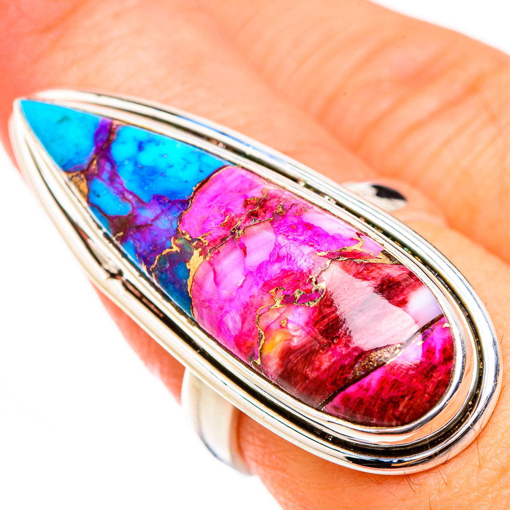 Kingman Pink Dahlia Turquoise Rings handcrafted by Anasilvercos - RING126582