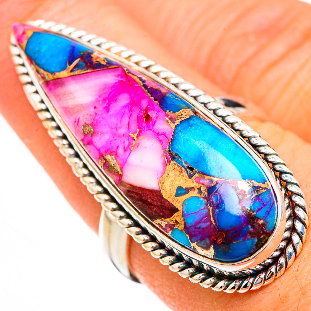 Kingman Pink Dahlia Turquoise Rings handcrafted by Anasilvercos - RING126606