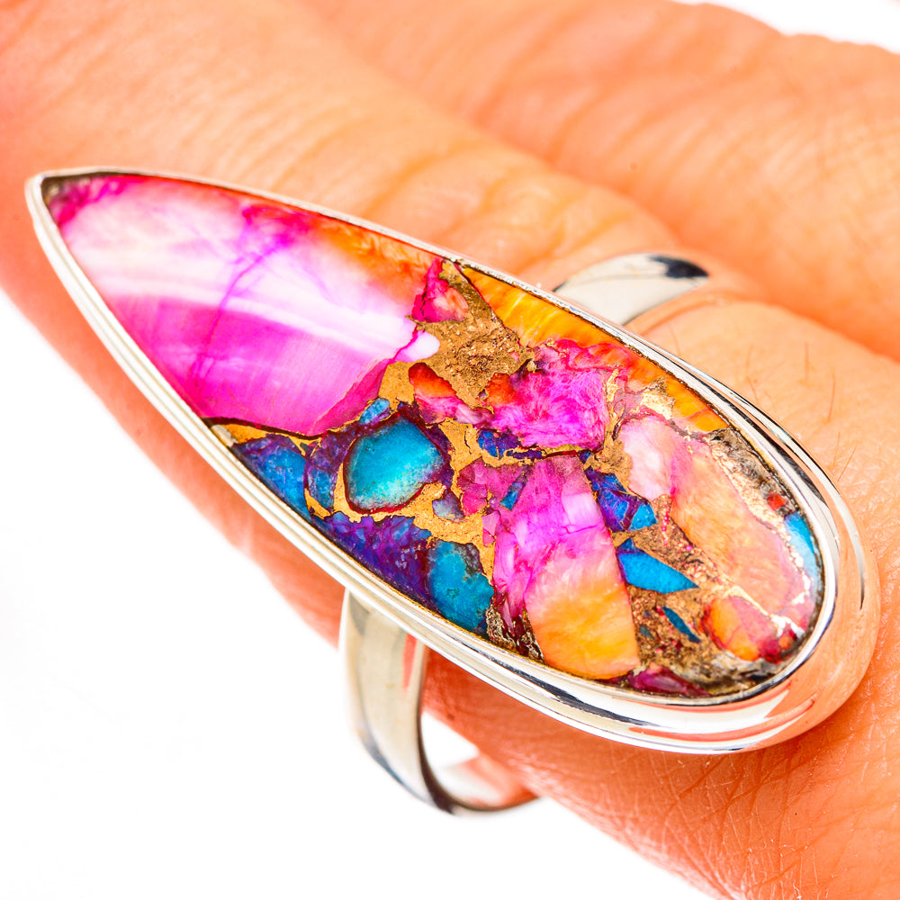 Kingman Pink Dahlia Turquoise Rings handcrafted by Anasilvercos - RING126623