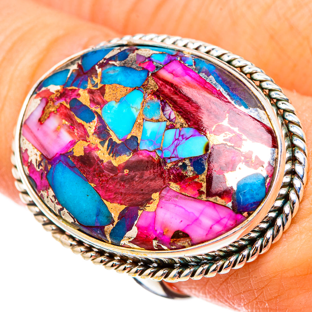 Kingman Pink Dahlia Turquoise Rings handcrafted by Anasilvercos - RING126625