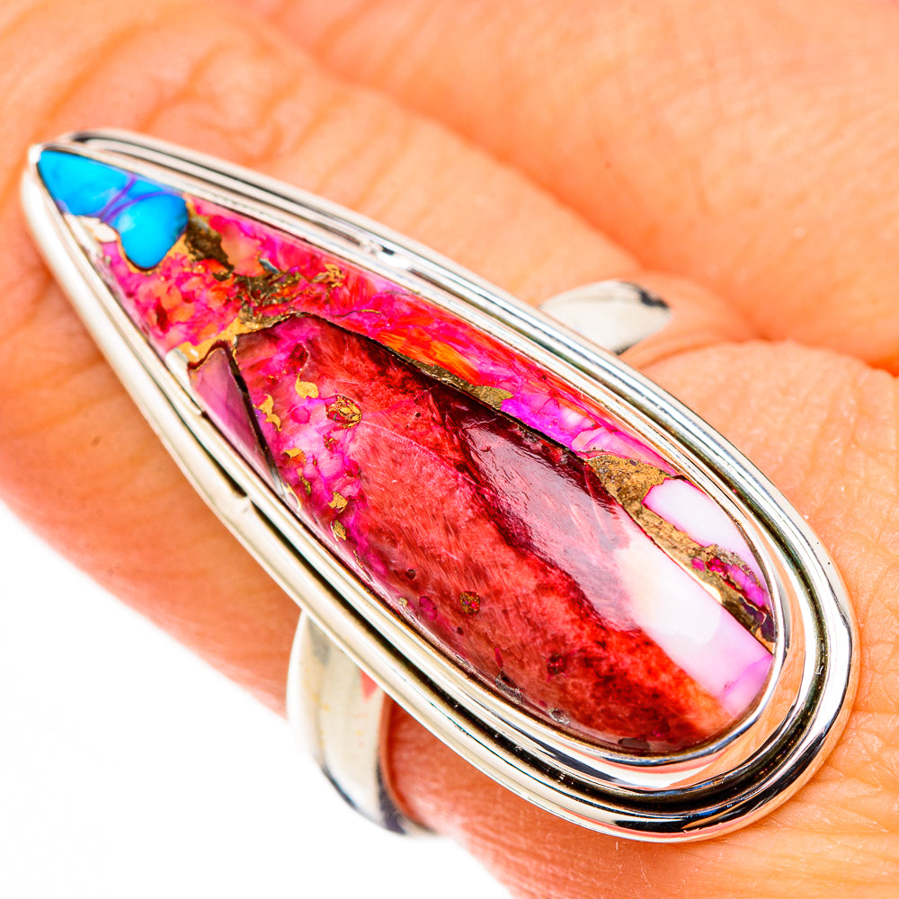 Kingman Pink Dahlia Turquoise Rings handcrafted by Anasilvercos - RING126644
