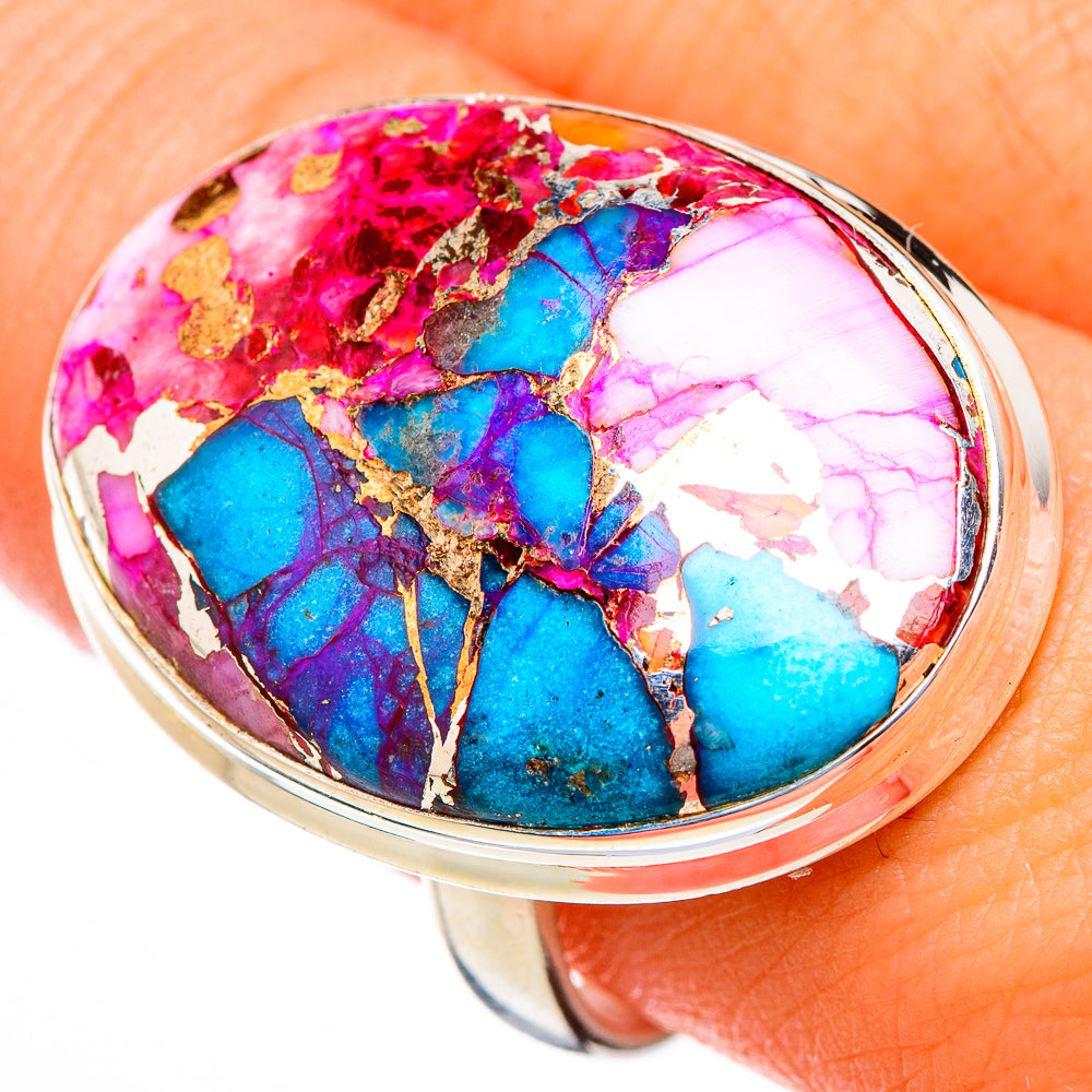 Kingman Pink Dahlia Turquoise Rings handcrafted by Anasilvercos - RING126648