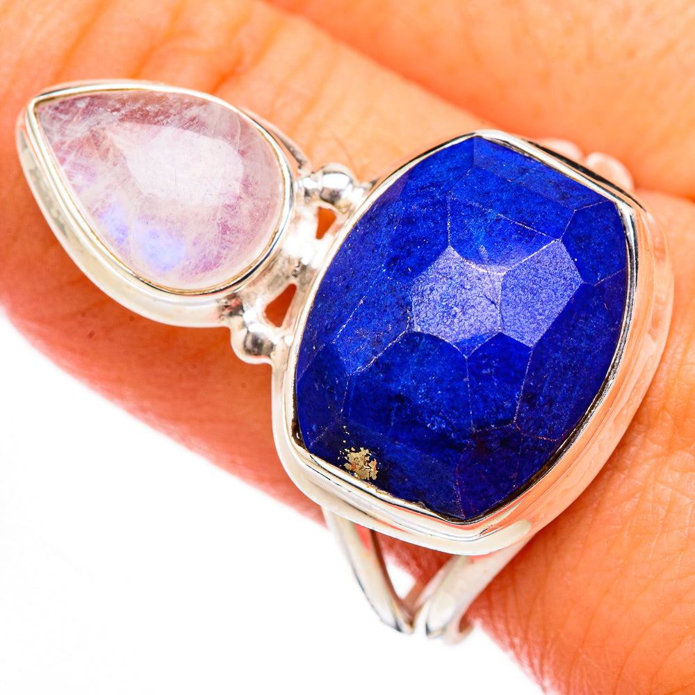 Lapis Lazuli, Rainbow Moonstone Rings handcrafted by Anasilvercos - RING126686