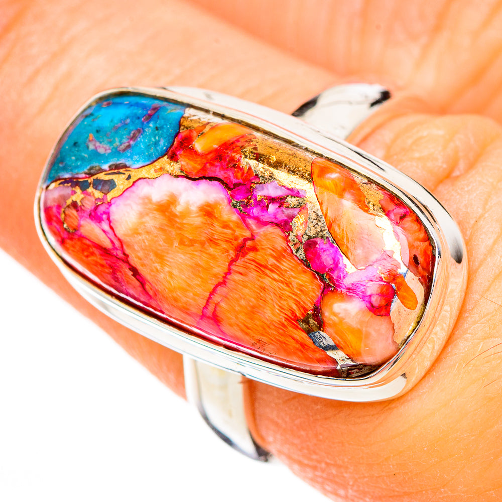 Kingman Pink Dahlia Turquoise Rings handcrafted by Anasilvercos - RING126702