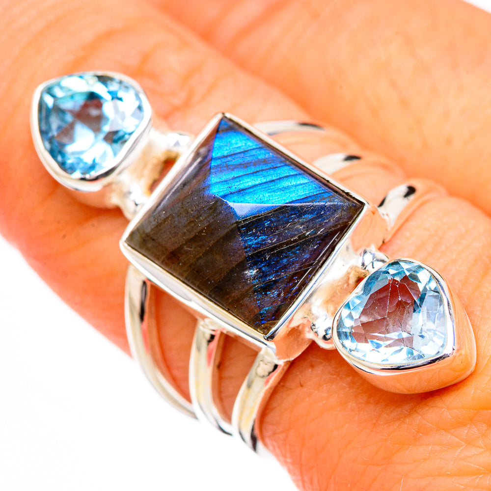 Labradorite, Blue Topaz Rings handcrafted by Anasilvercos - RING126709