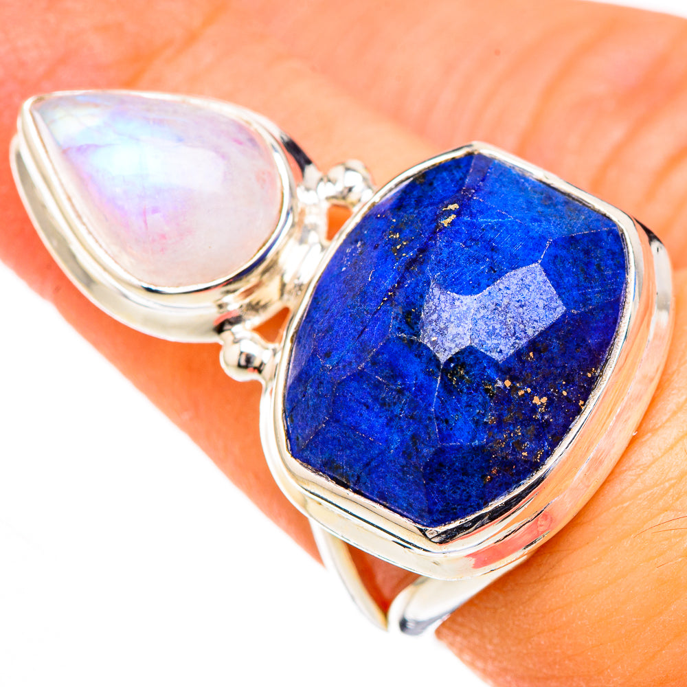 Lapis Lazuli, Rainbow Moonstone Rings handcrafted by Anasilvercos - RING126724