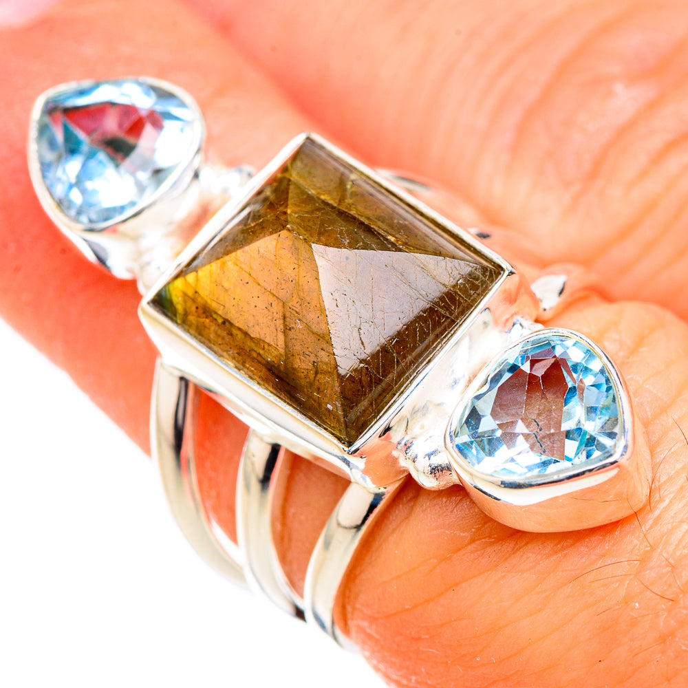 Labradorite, Blue Topaz Rings handcrafted by Anasilvercos - RING126737