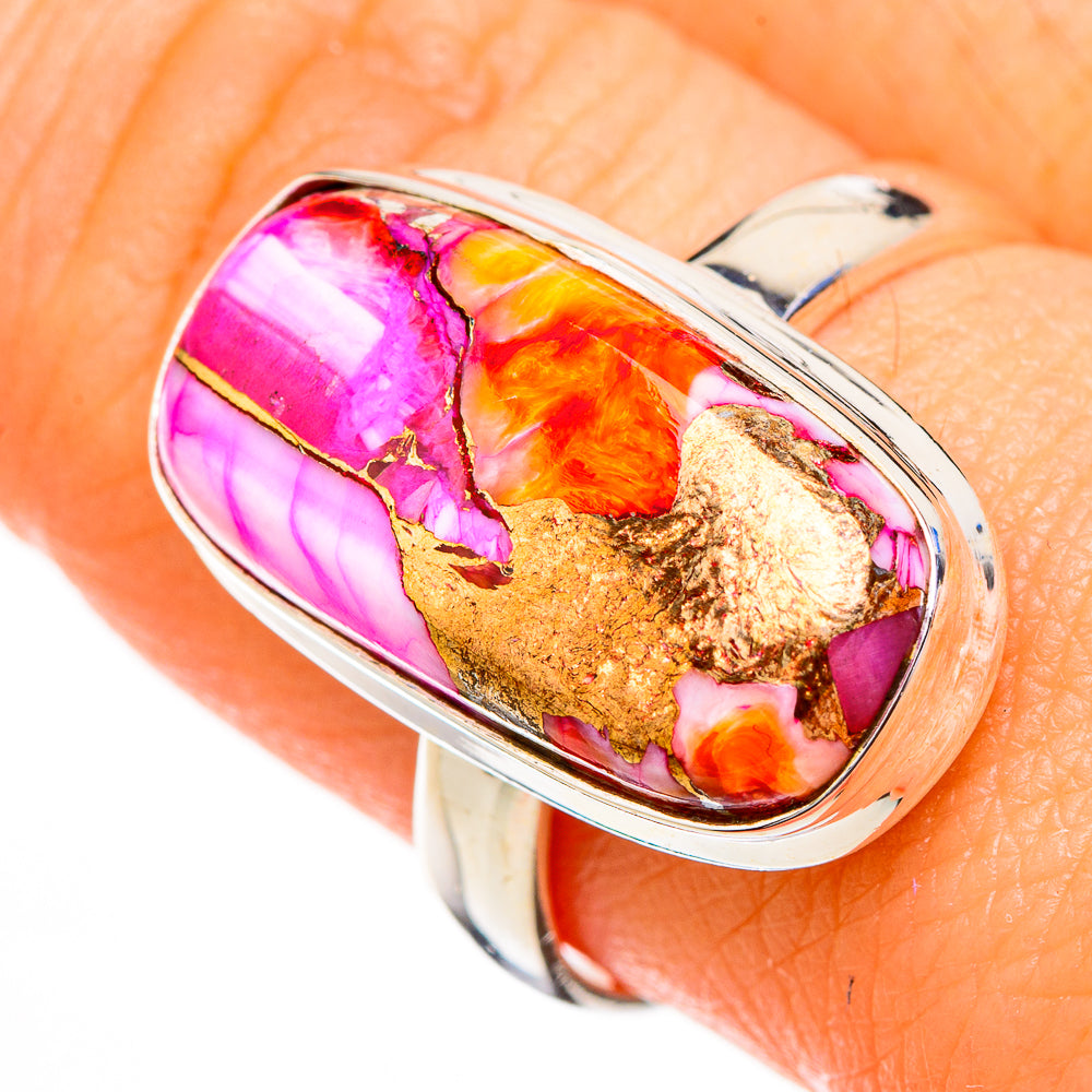 Kingman Pink Dahlia Turquoise Rings handcrafted by Anasilvercos - RING126739