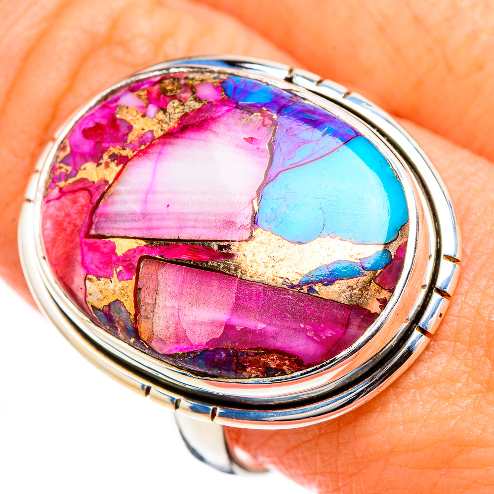 Kingman Pink Dahlia Turquoise Rings handcrafted by Anasilvercos - RING126753