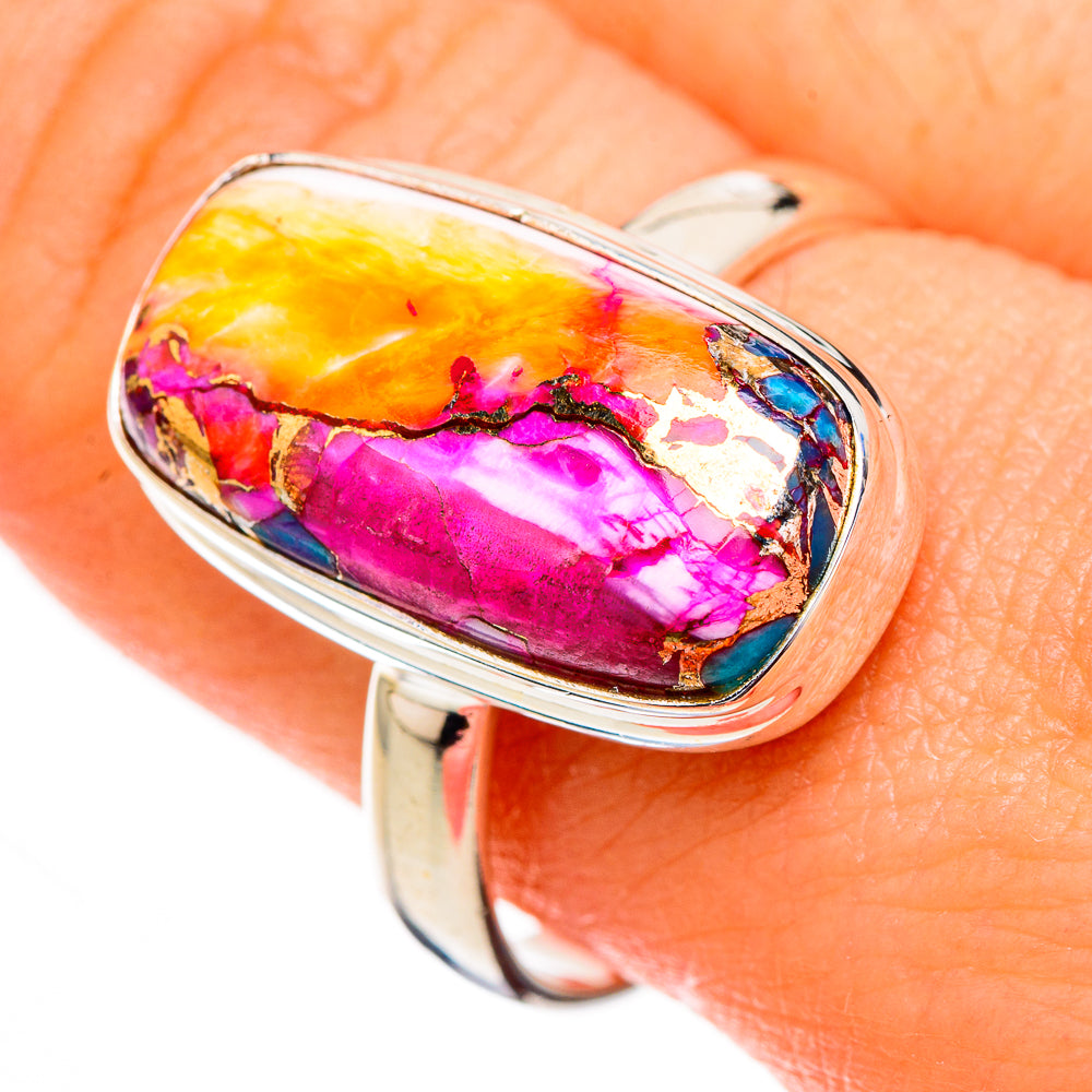Kingman Pink Dahlia Turquoise Rings handcrafted by Anasilvercos - RING126756