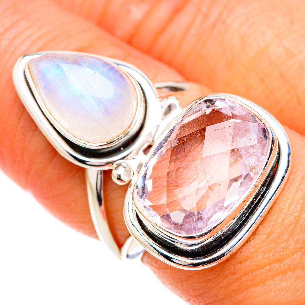 Pink Amethyst, Rainbow Moonstone Rings handcrafted by Anasilvercos - RING126767