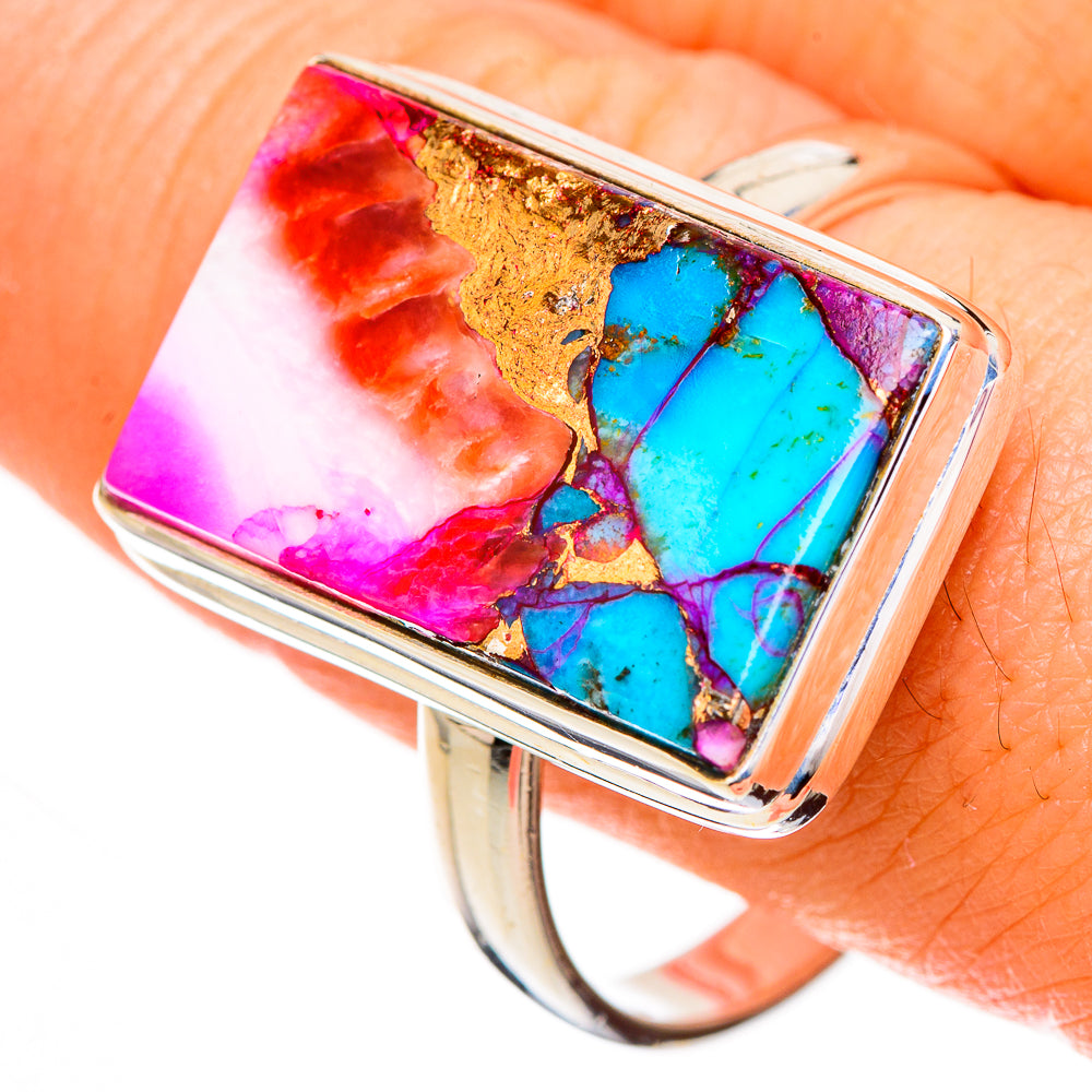 Kingman Pink Dahlia Turquoise Rings handcrafted by Anasilvercos - RING126800