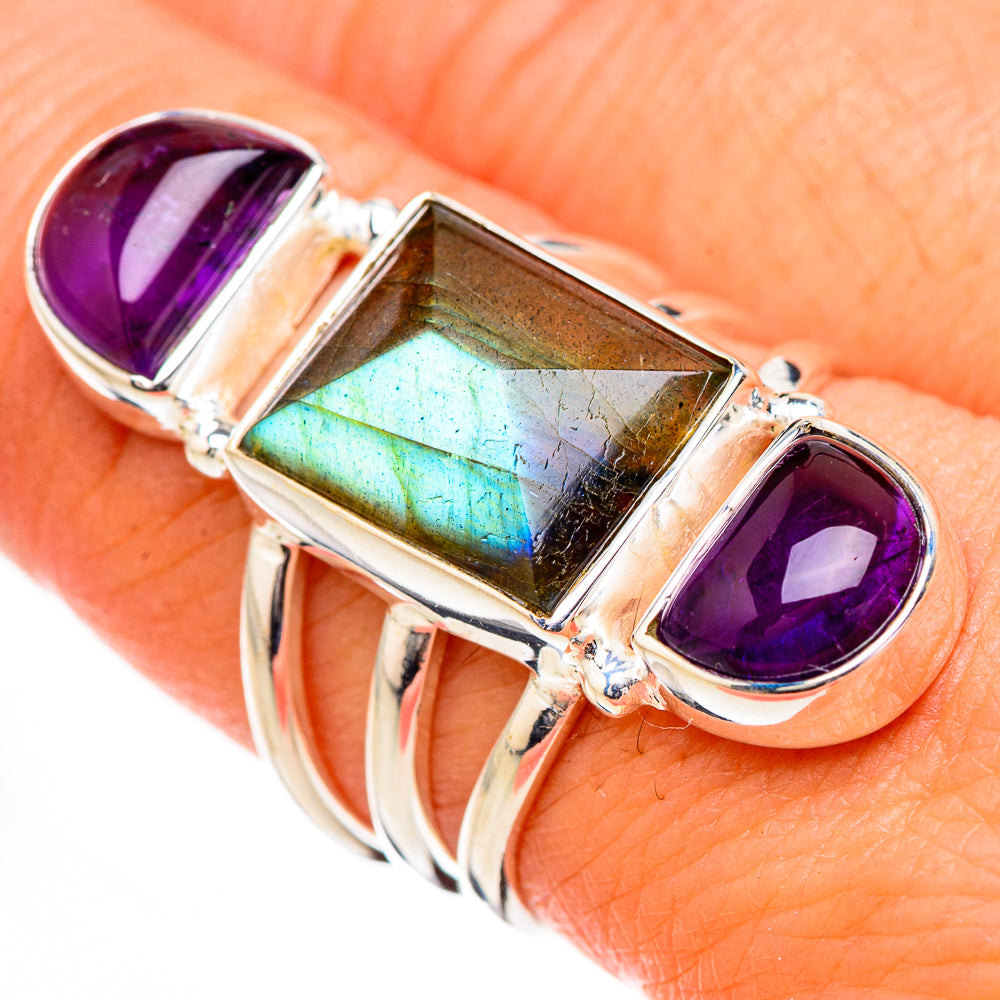 Labradorite, Amethyst Rings handcrafted by Anasilvercos - RING126815
