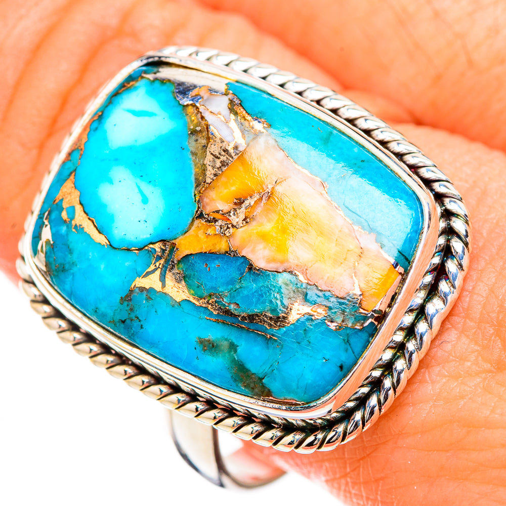 Blue Copper Composite Turquoise Rings handcrafted by Anasilvercos - RING126817