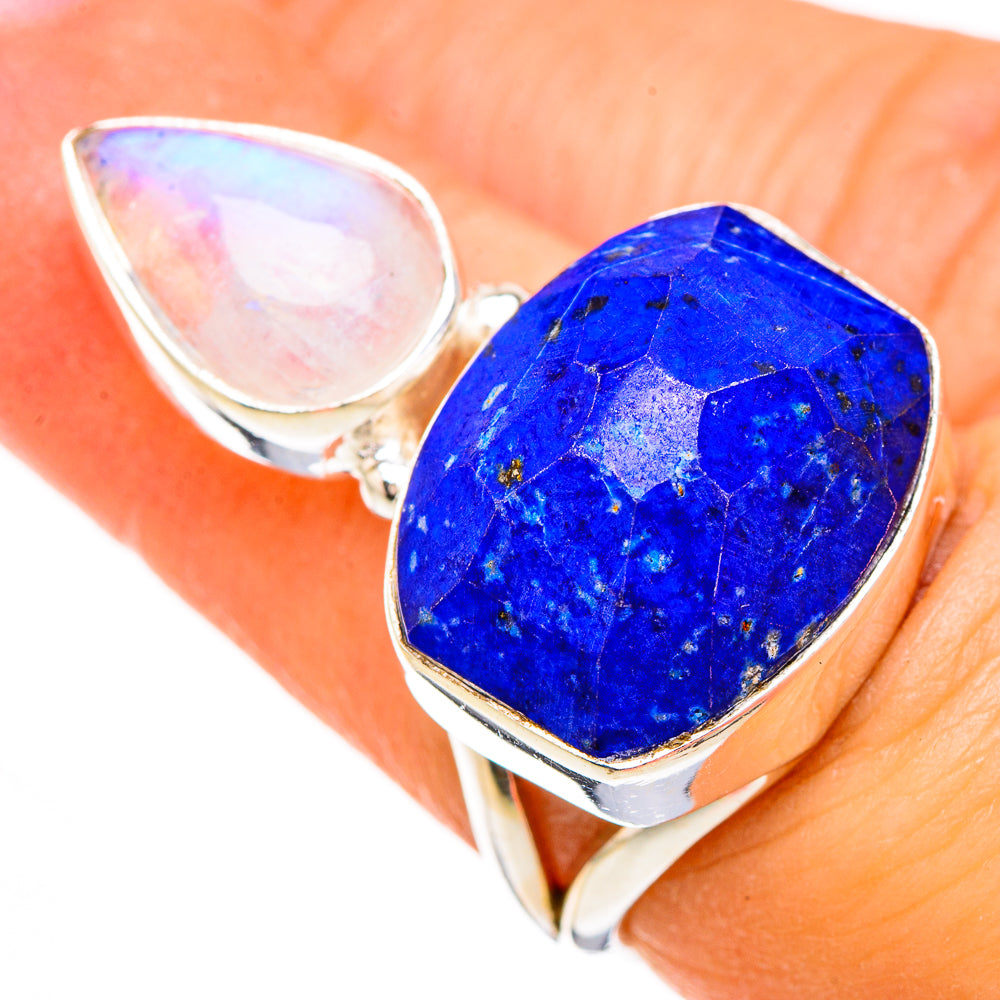 Lapis Lazuli, Rainbow Moonstone Rings handcrafted by Anasilvercos - RING126822