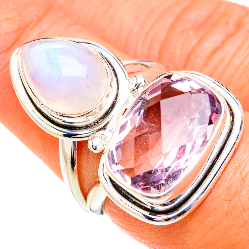 Pink Amethyst, Rainbow Moonstone Rings handcrafted by Anasilvercos - RING126830