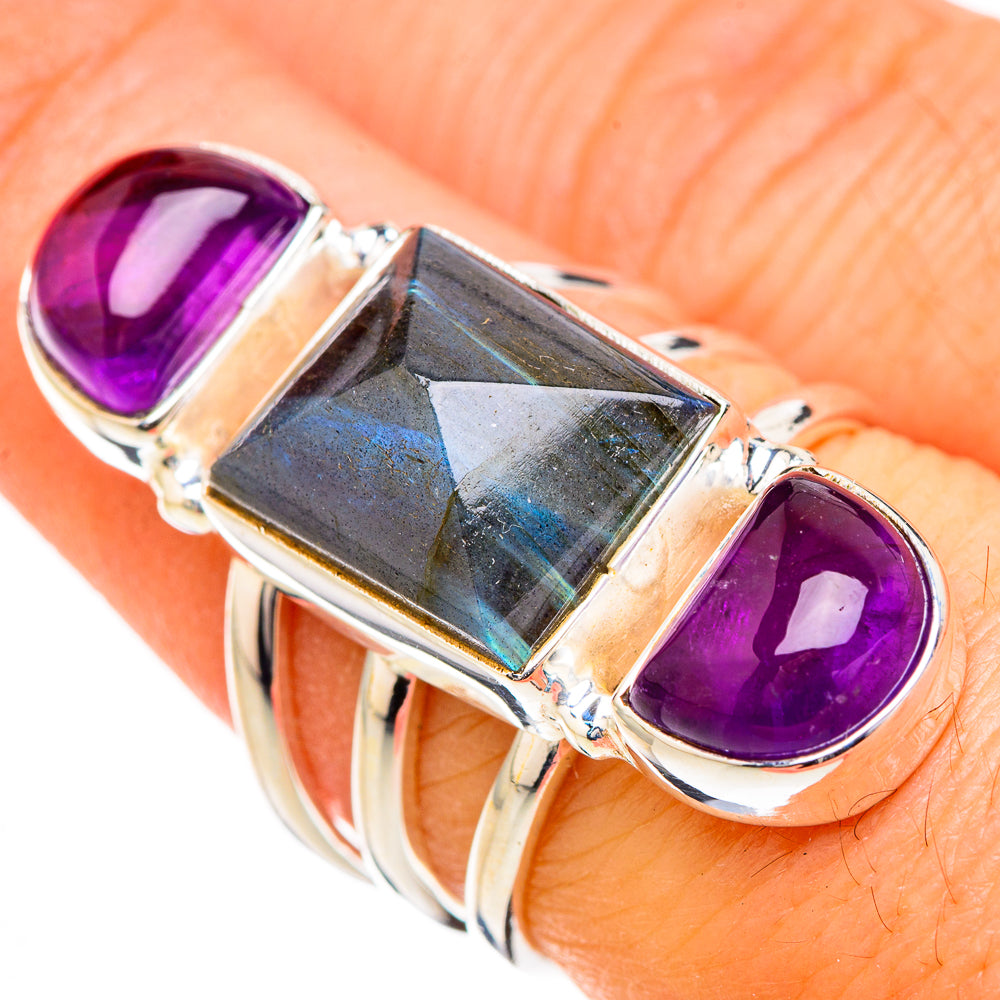 Labradorite, Amethyst Rings handcrafted by Anasilvercos - RING126831