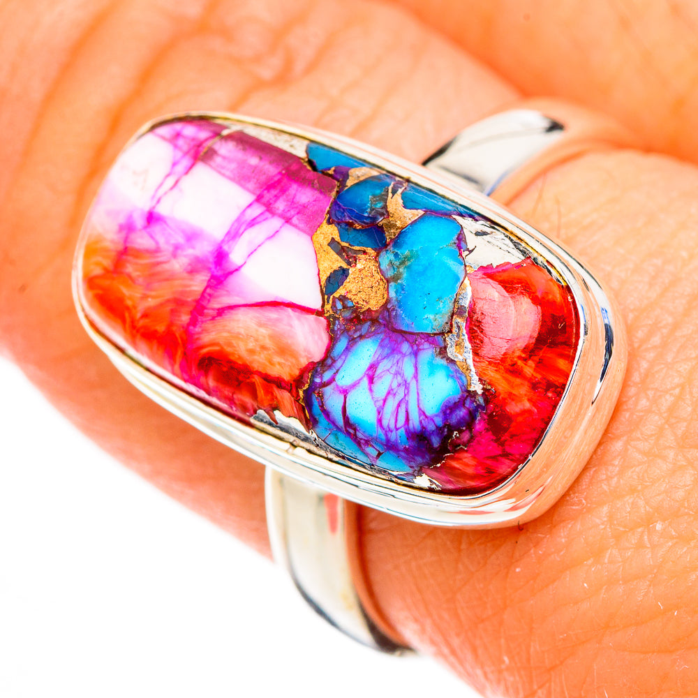 Kingman Pink Dahlia Turquoise Rings handcrafted by Anasilvercos - RING126850