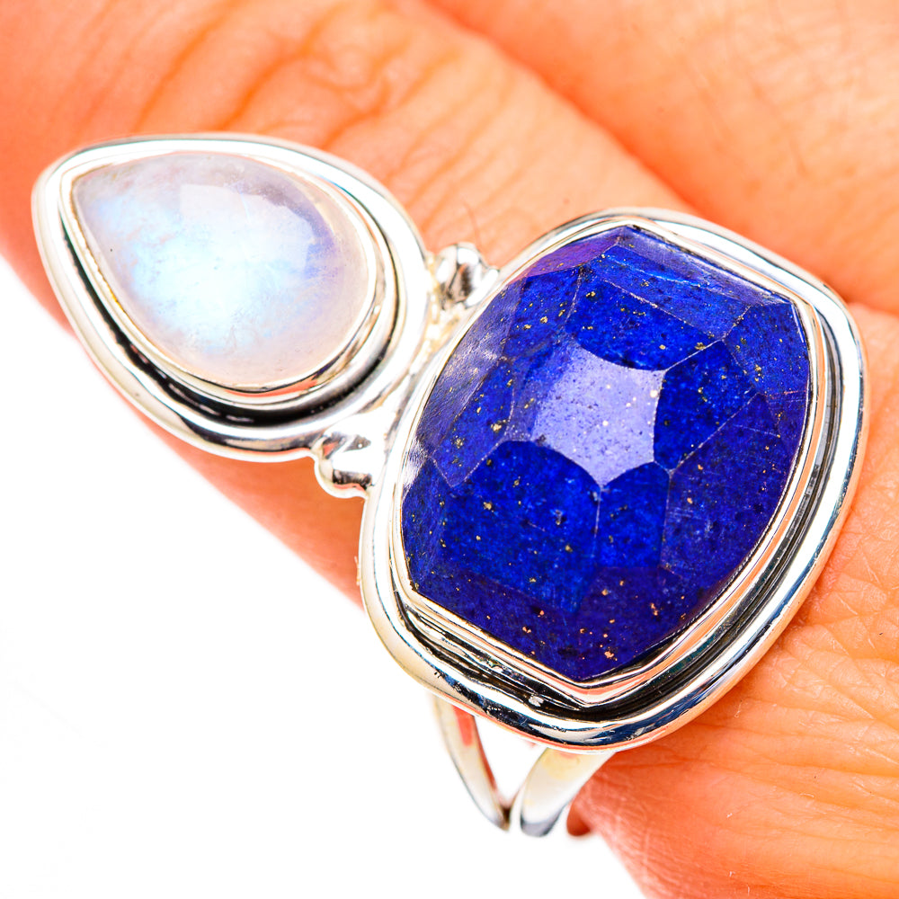 Lapis Lazuli, Rainbow Moonstone Rings handcrafted by Anasilvercos - RING126886