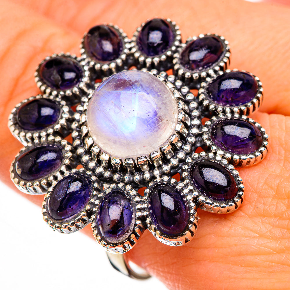 Rainbow Moonstone, Tanzanite Rings handcrafted by Anasilvercos - RING126894