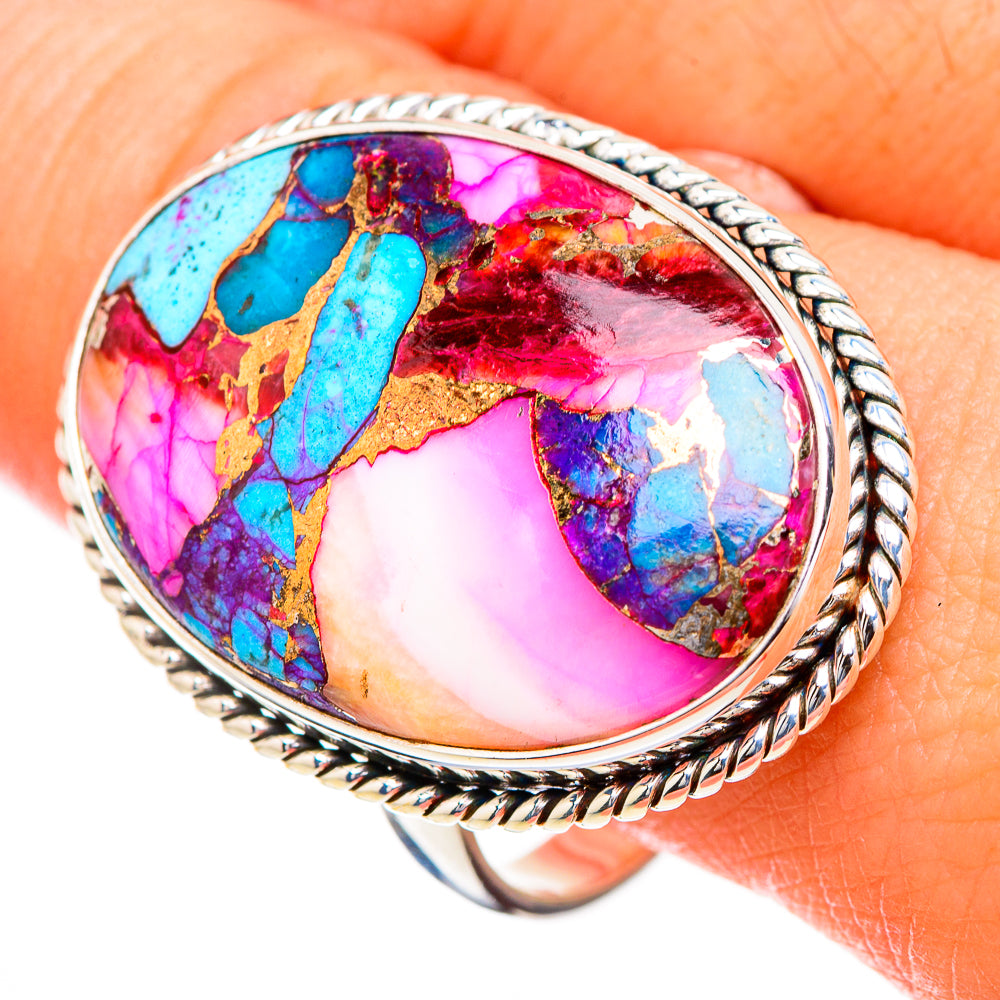 Kingman Pink Dahlia Turquoise Rings handcrafted by Anasilvercos - RING126902