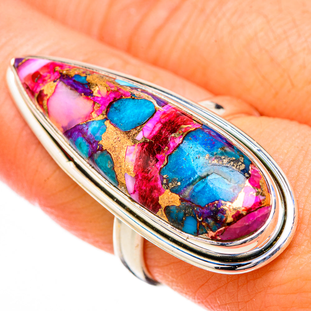 Kingman Pink Dahlia Turquoise Rings handcrafted by Anasilvercos - RING126903