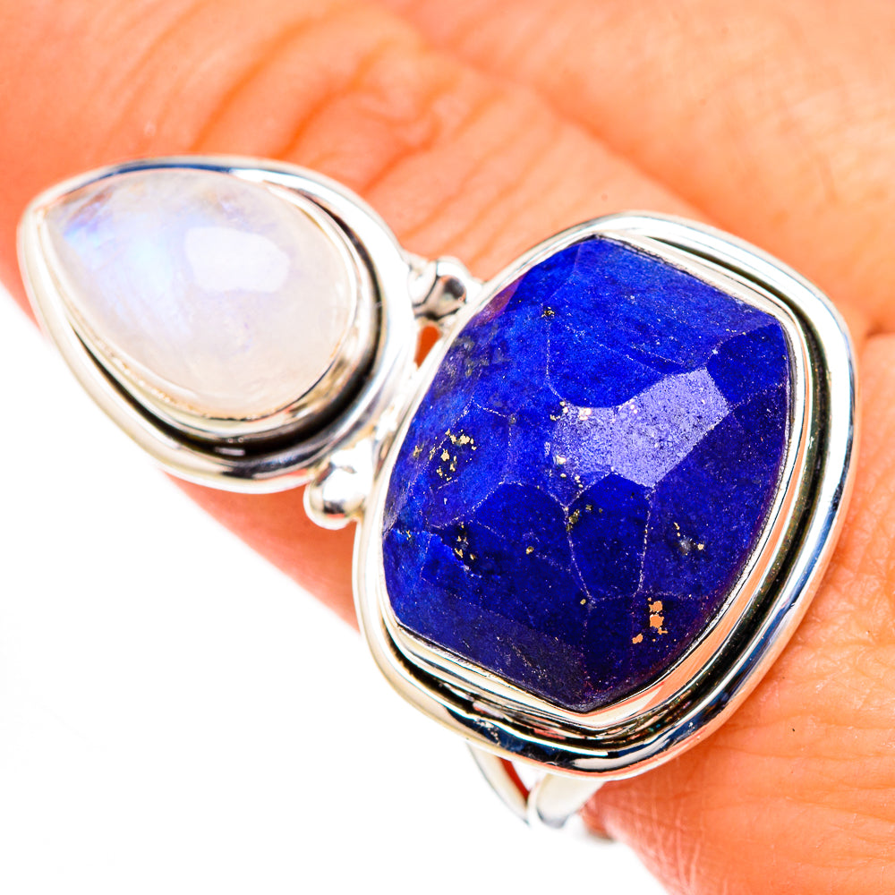 Lapis Lazuli, Rainbow Moonstone Rings handcrafted by Anasilvercos - RING126912