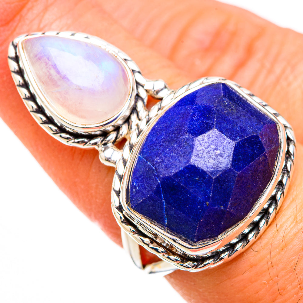 Lapis Lazuli, Rainbow Moonstone Rings handcrafted by Anasilvercos - RING126914