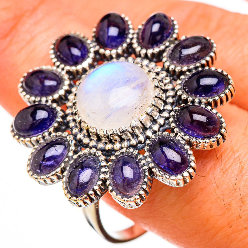 Rainbow Moonstone, Tanzanite Rings handcrafted by Anasilvercos - RING126918