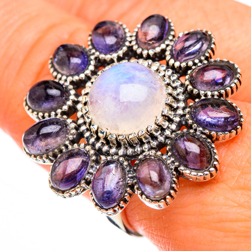 Rainbow Moonstone, Tanzanite Rings handcrafted by Anasilvercos - RING126920