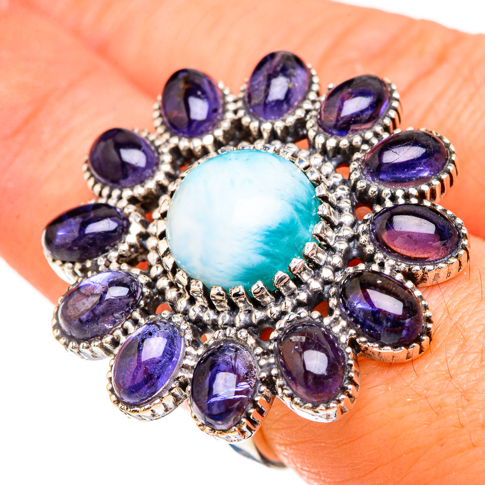 Larimar, Tanzanite Rings handcrafted by Anasilvercos - RING126925