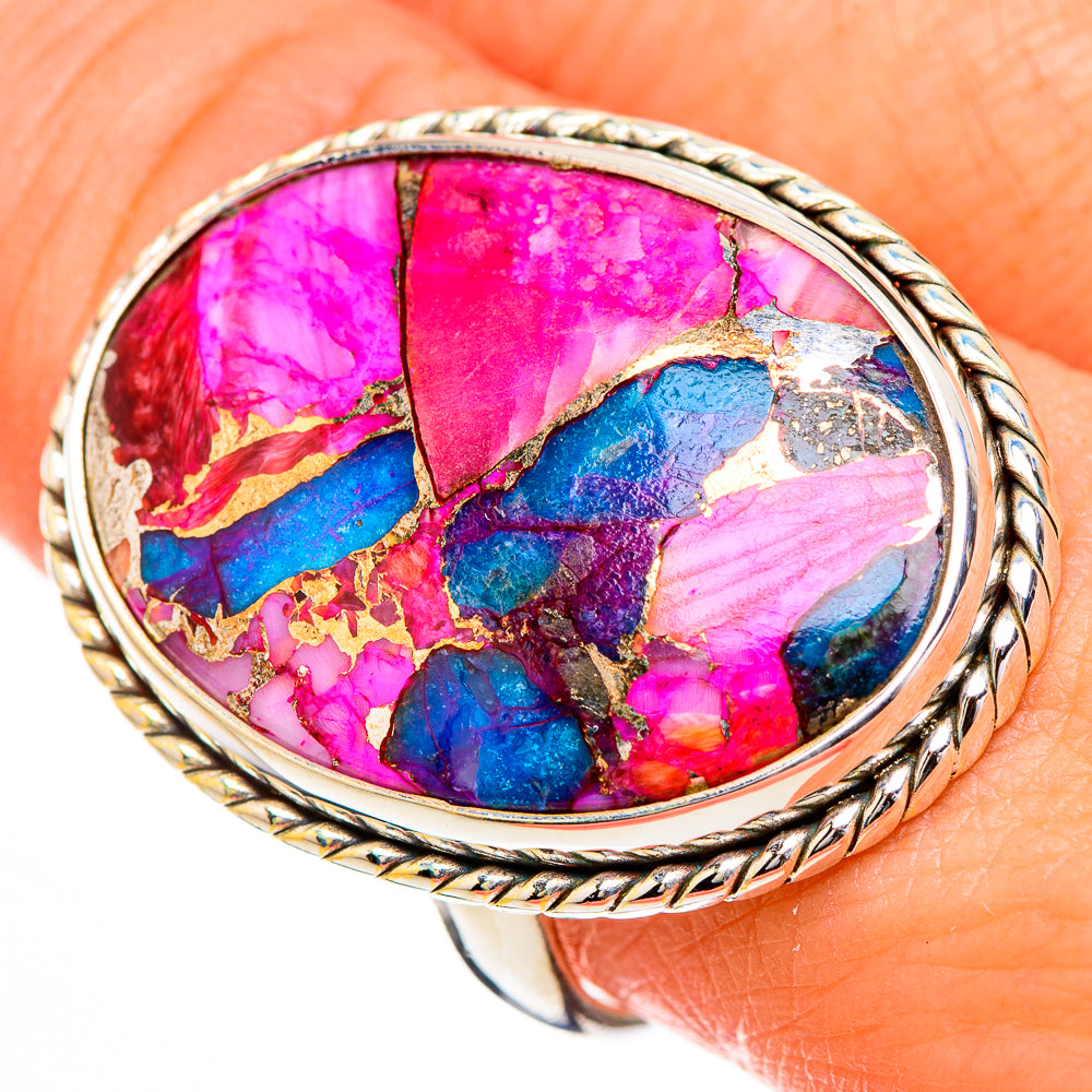 Kingman Pink Dahlia Turquoise Rings handcrafted by Anasilvercos - RING126926