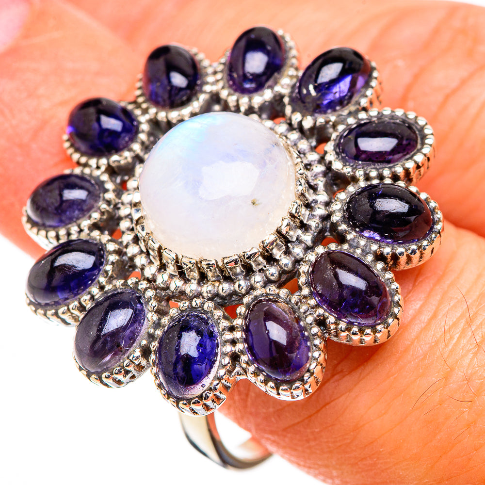 Rainbow Moonstone, Tanzanite Rings handcrafted by Anasilvercos - RING126940