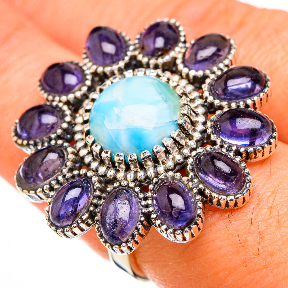Larimar, Tanzanite Rings handcrafted by Anasilvercos - RING126947