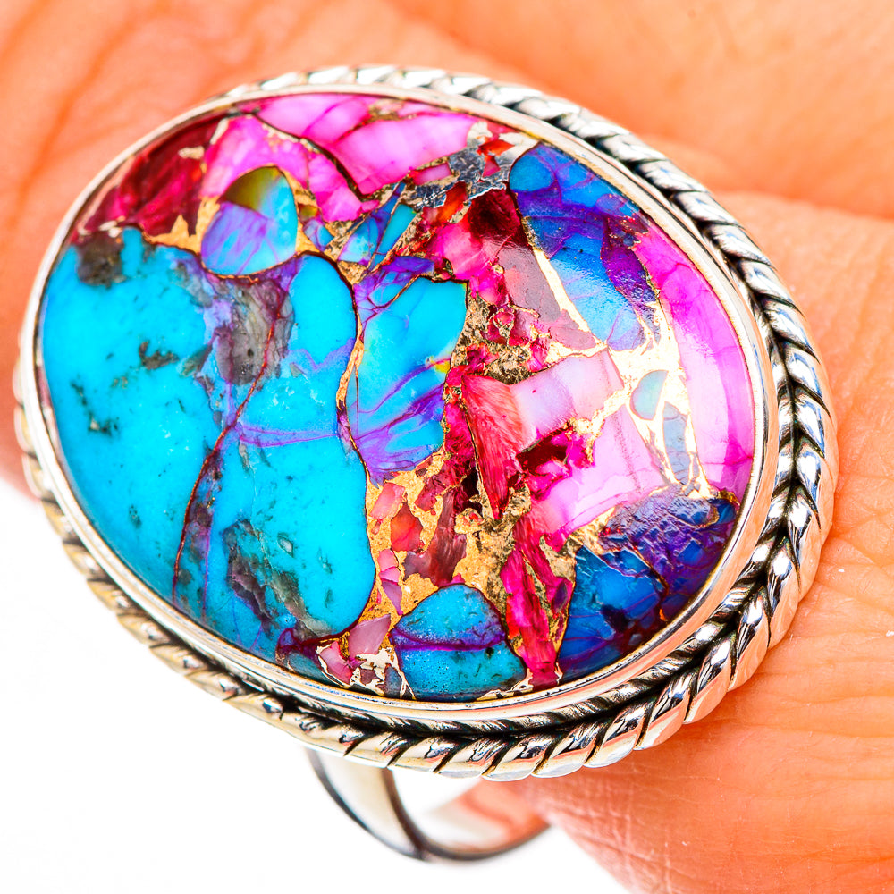 Kingman Pink Dahlia Turquoise Rings handcrafted by Anasilvercos - RING126948