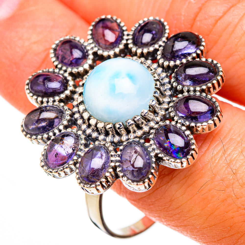 Larimar, Tanzanite Rings handcrafted by Anasilvercos - RING126950