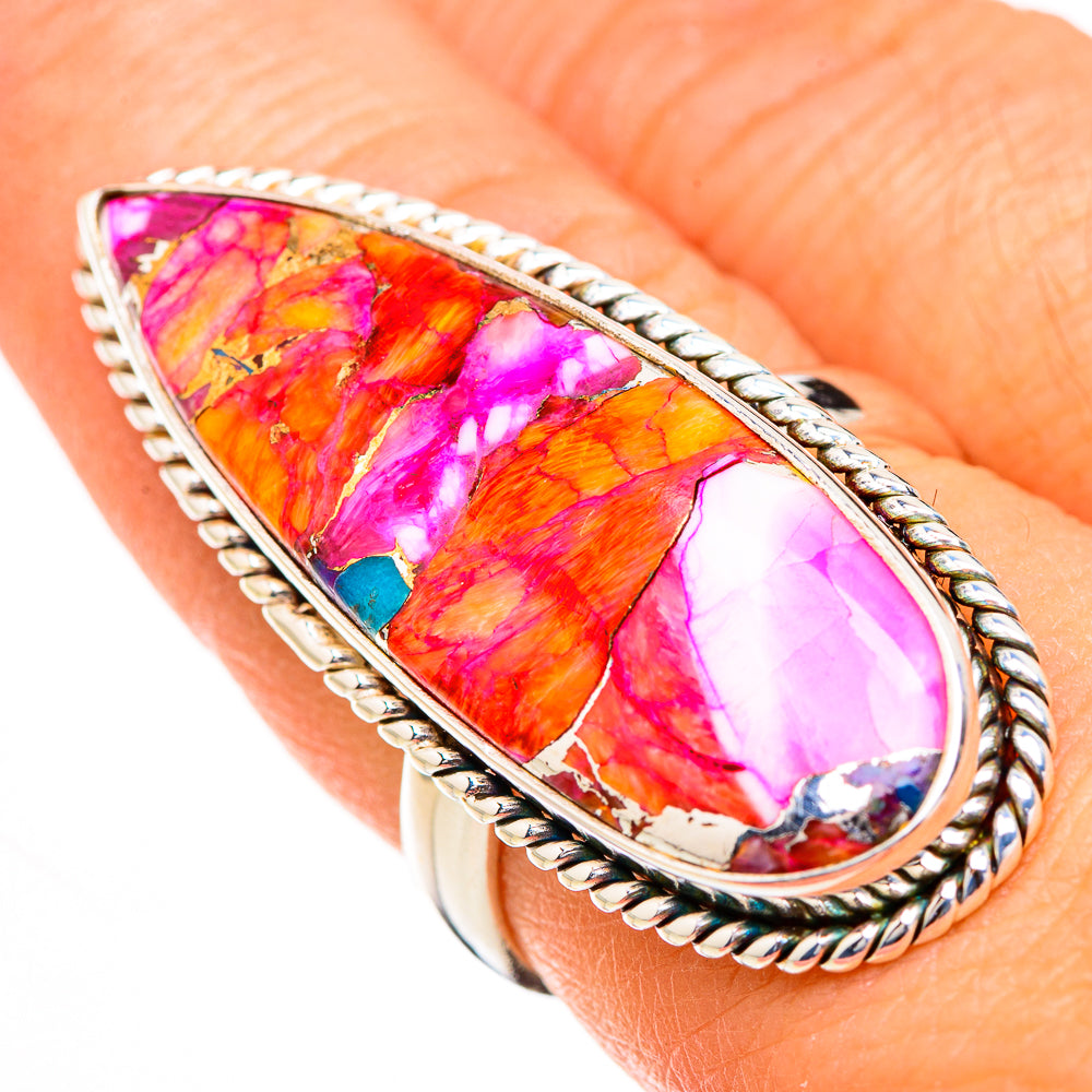 Kingman Pink Dahlia Turquoise Rings handcrafted by Anasilvercos - RING126951