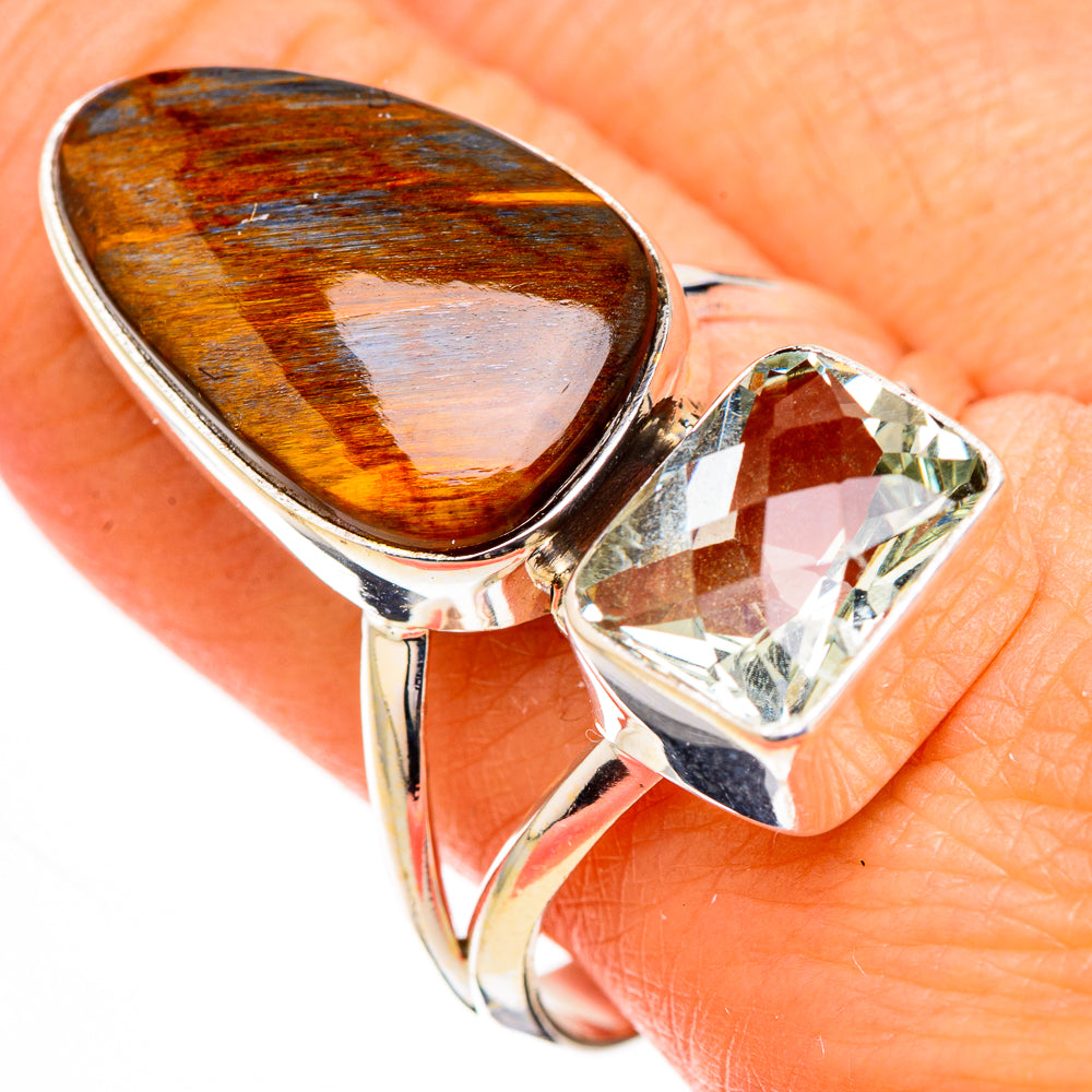 Golden Pietersite, Green Amethyst Rings handcrafted by Anasilvercos - RING126959