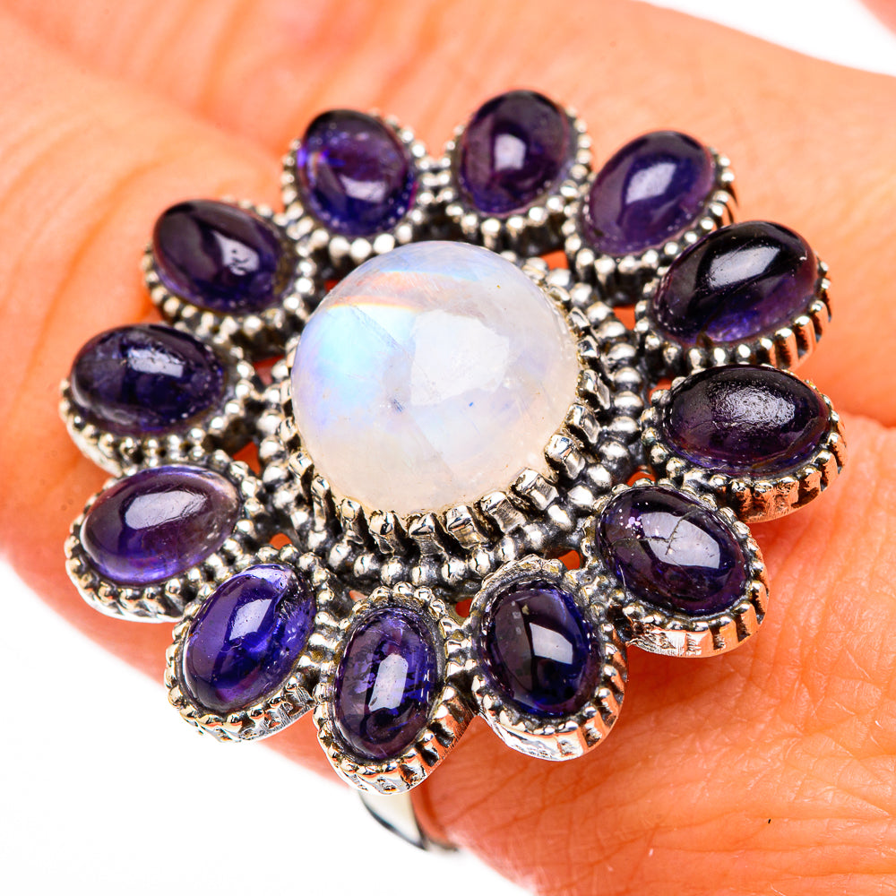 Rainbow Moonstone, Tanzanite Rings handcrafted by Anasilvercos - RING126961