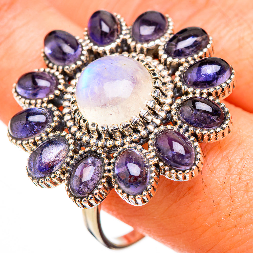Rainbow Moonstone, Tanzanite Rings handcrafted by Anasilvercos - RING126963