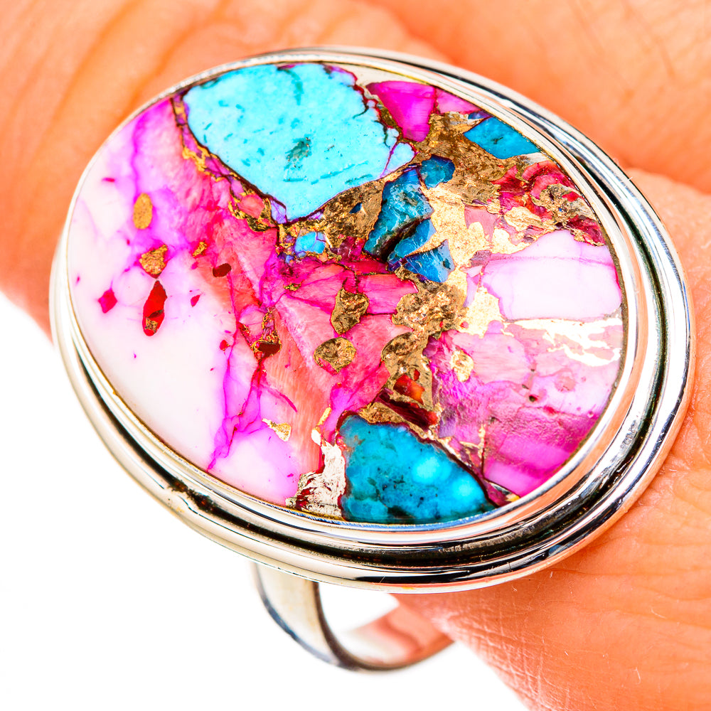 Kingman Pink Dahlia Turquoise Rings handcrafted by Anasilvercos - RING126969