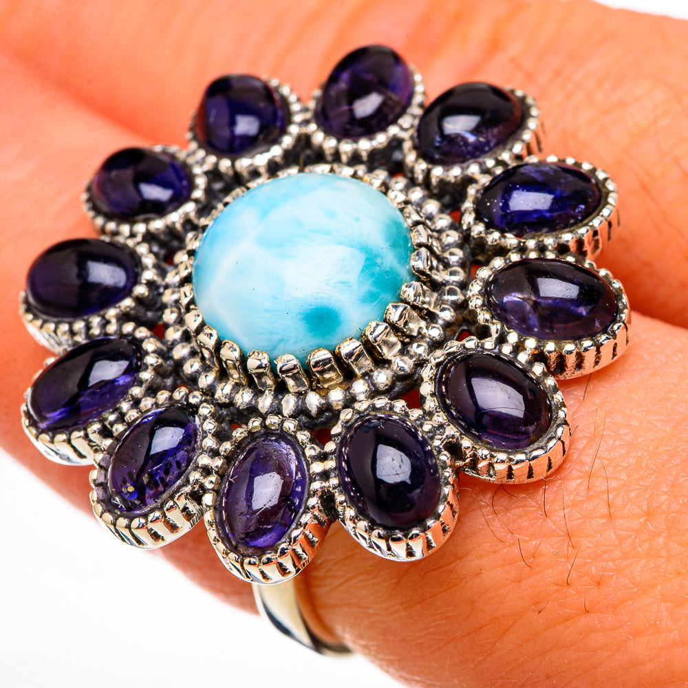 Larimar, Tanzanite Rings handcrafted by Anasilvercos - RING126973