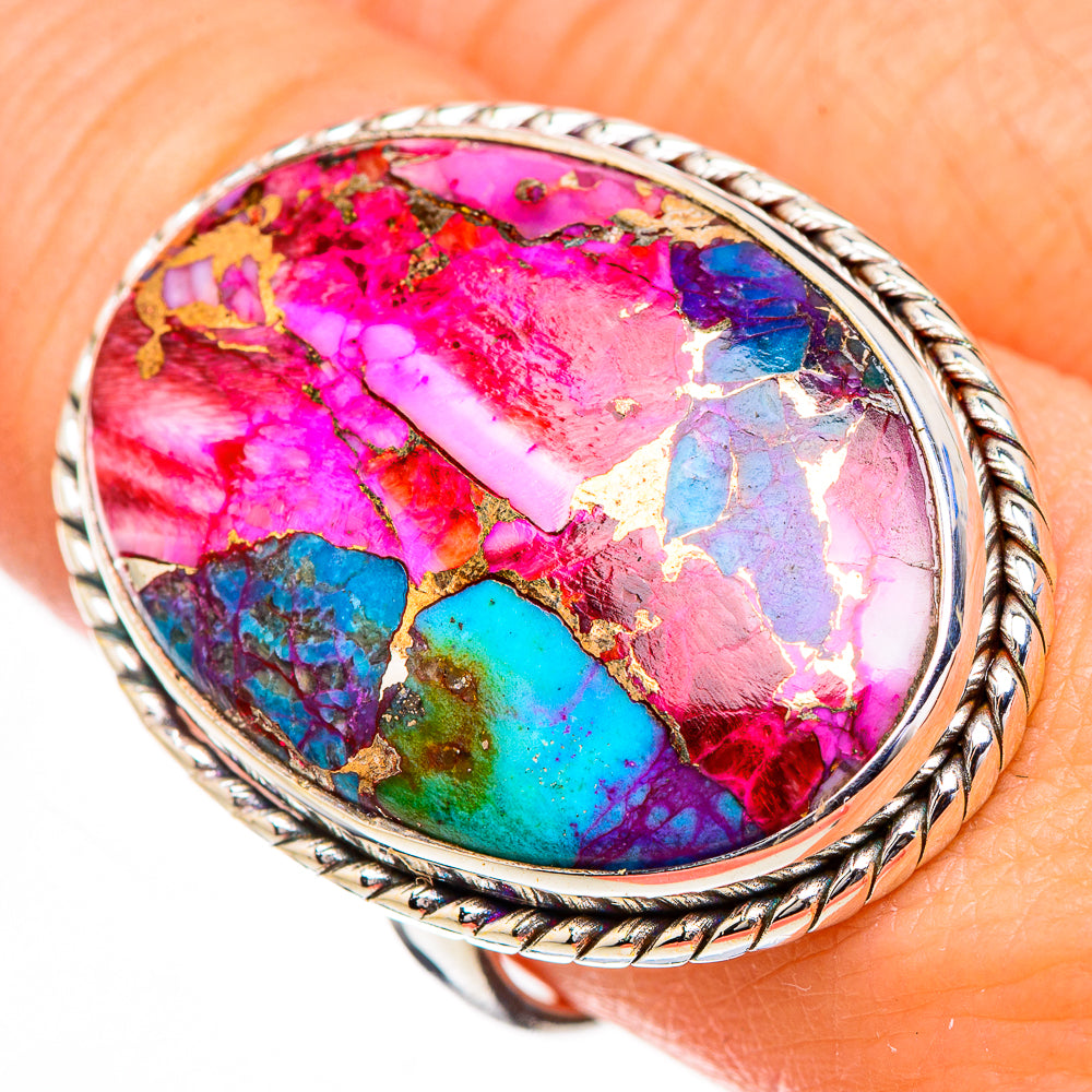 Kingman Pink Dahlia Turquoise Rings handcrafted by Anasilvercos - RING126975