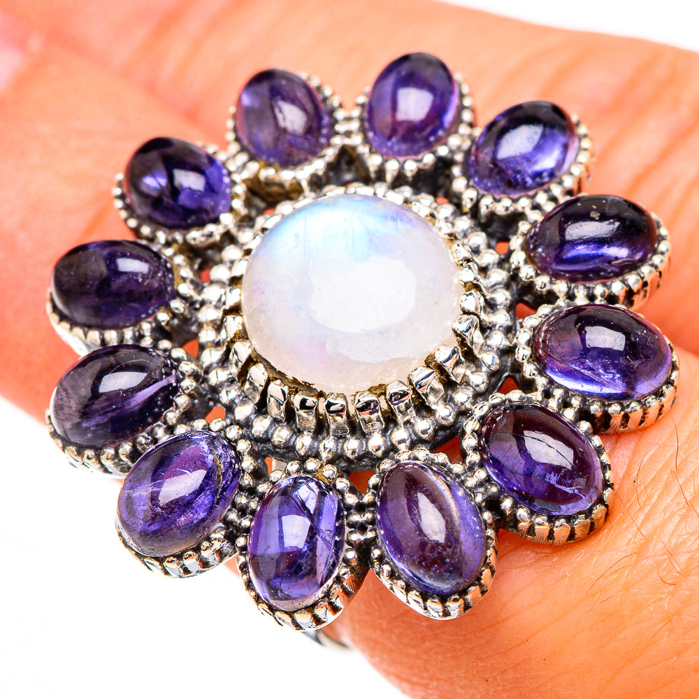 Rainbow Moonstone, Tanzanite Rings handcrafted by Anasilvercos - RING126983