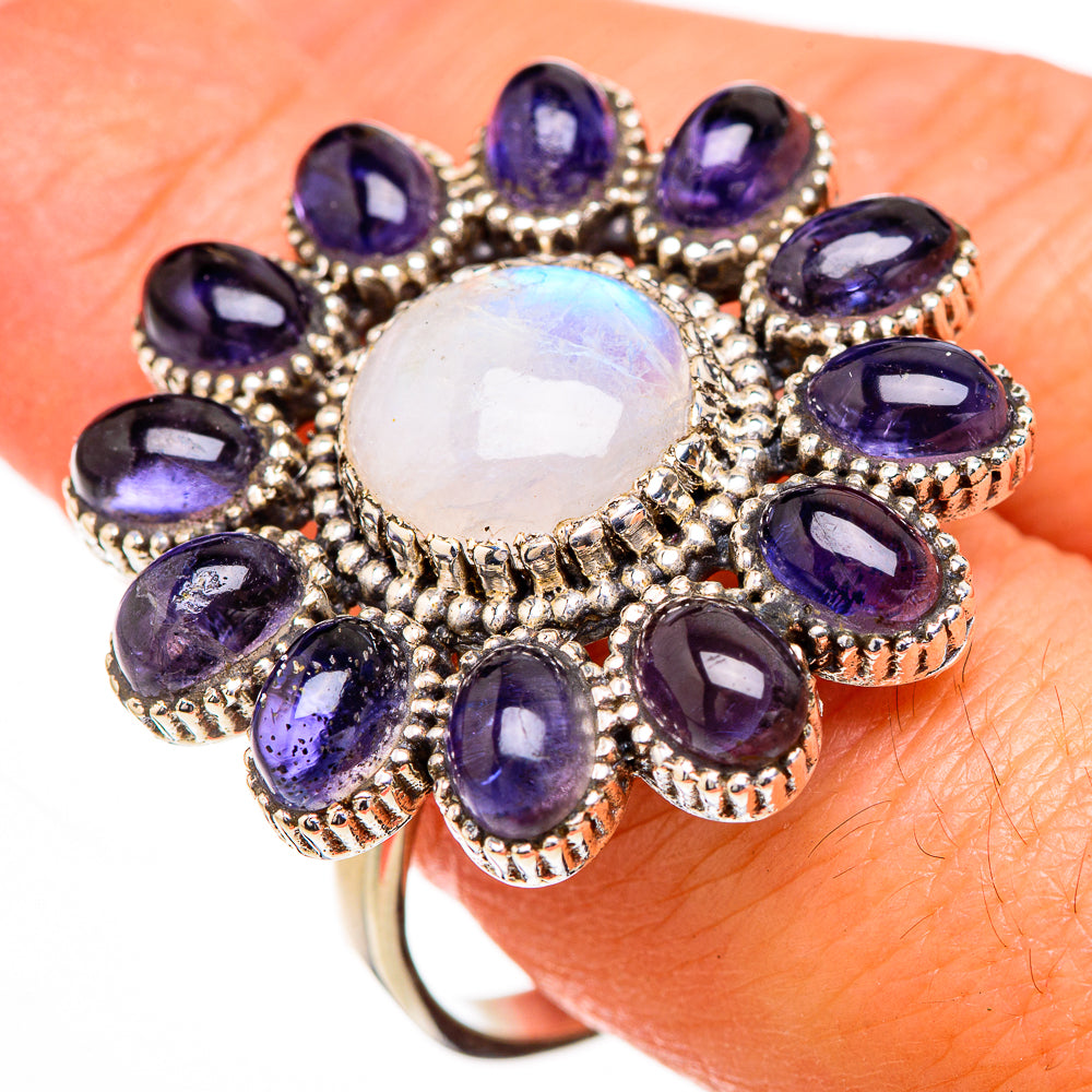 Rainbow Moonstone, Tanzanite Rings handcrafted by Anasilvercos - RING126985
