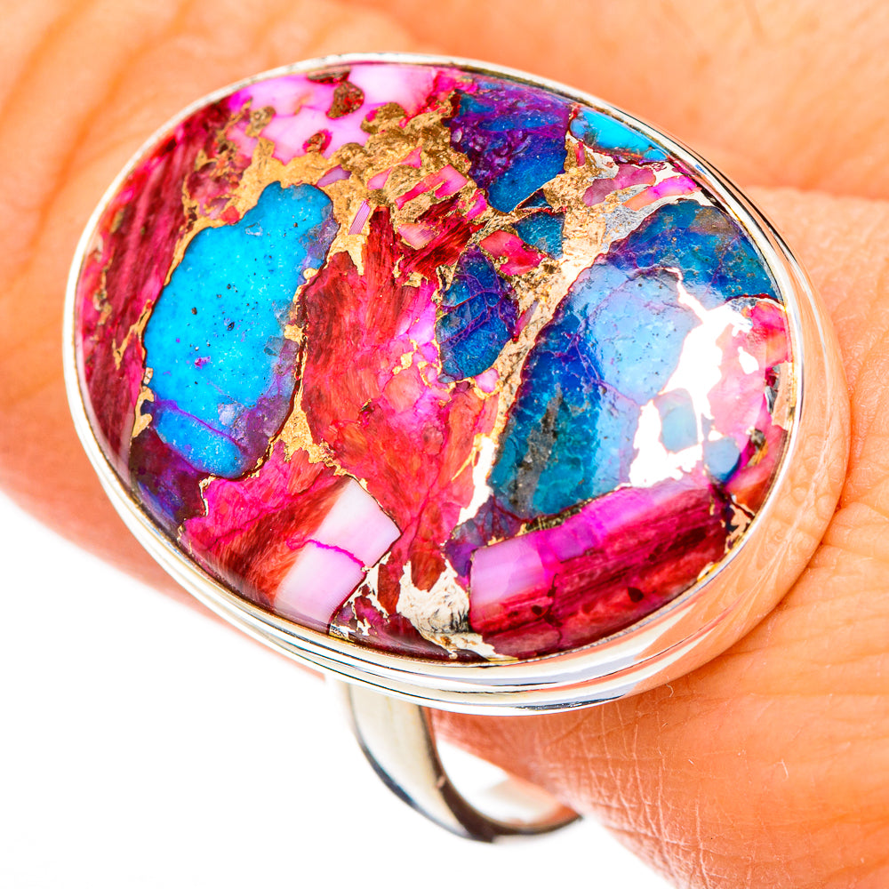 Kingman Pink Dahlia Turquoise Rings handcrafted by Anasilvercos - RING126992