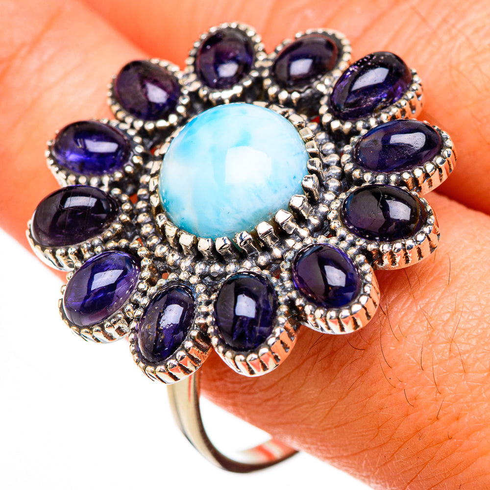 Larimar, Tanzanite Rings handcrafted by Anasilvercos - RING126993