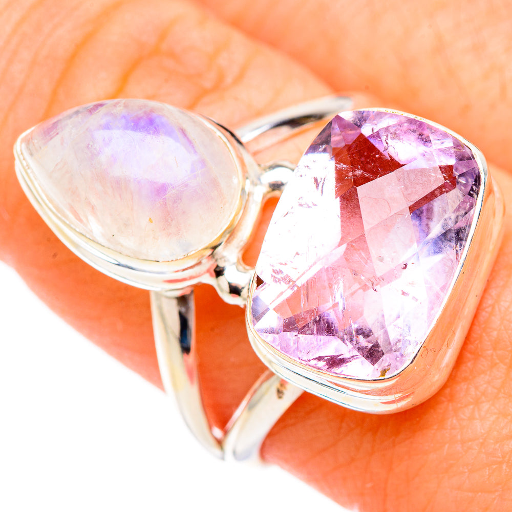 Pink Amethyst, Rainbow Moonstone Rings handcrafted by Anasilvercos - RING127001